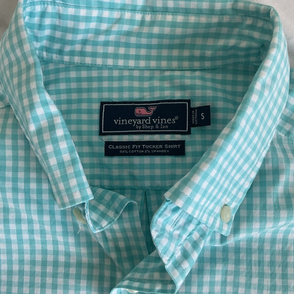 Vineyard‎ Vines Men's Green Gingham Slim Fit Tucker Button Down L/S Shirt Size S